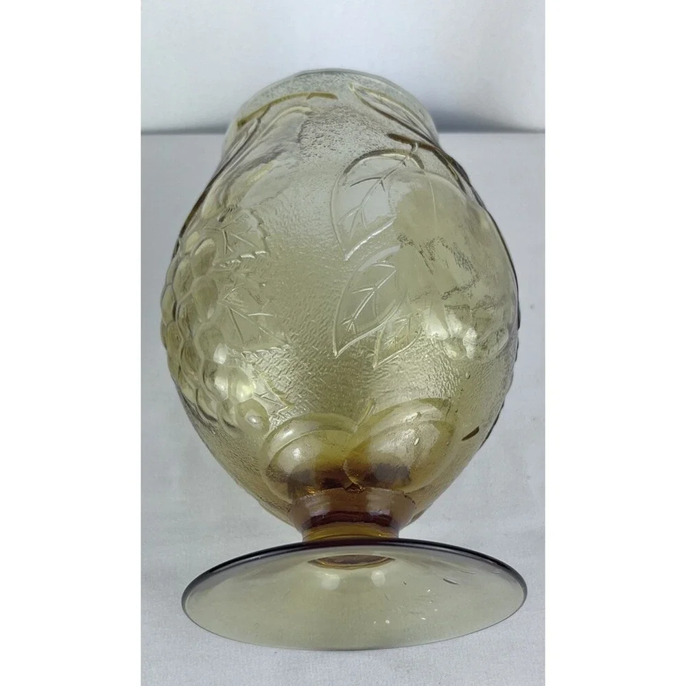 Vintage Mid Century Modern Amber Italian Empoli Fruit Motif Apothecary Jar W/Lid